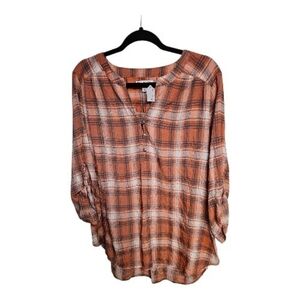 Kim Rogers Orange and White Plaid Blouse